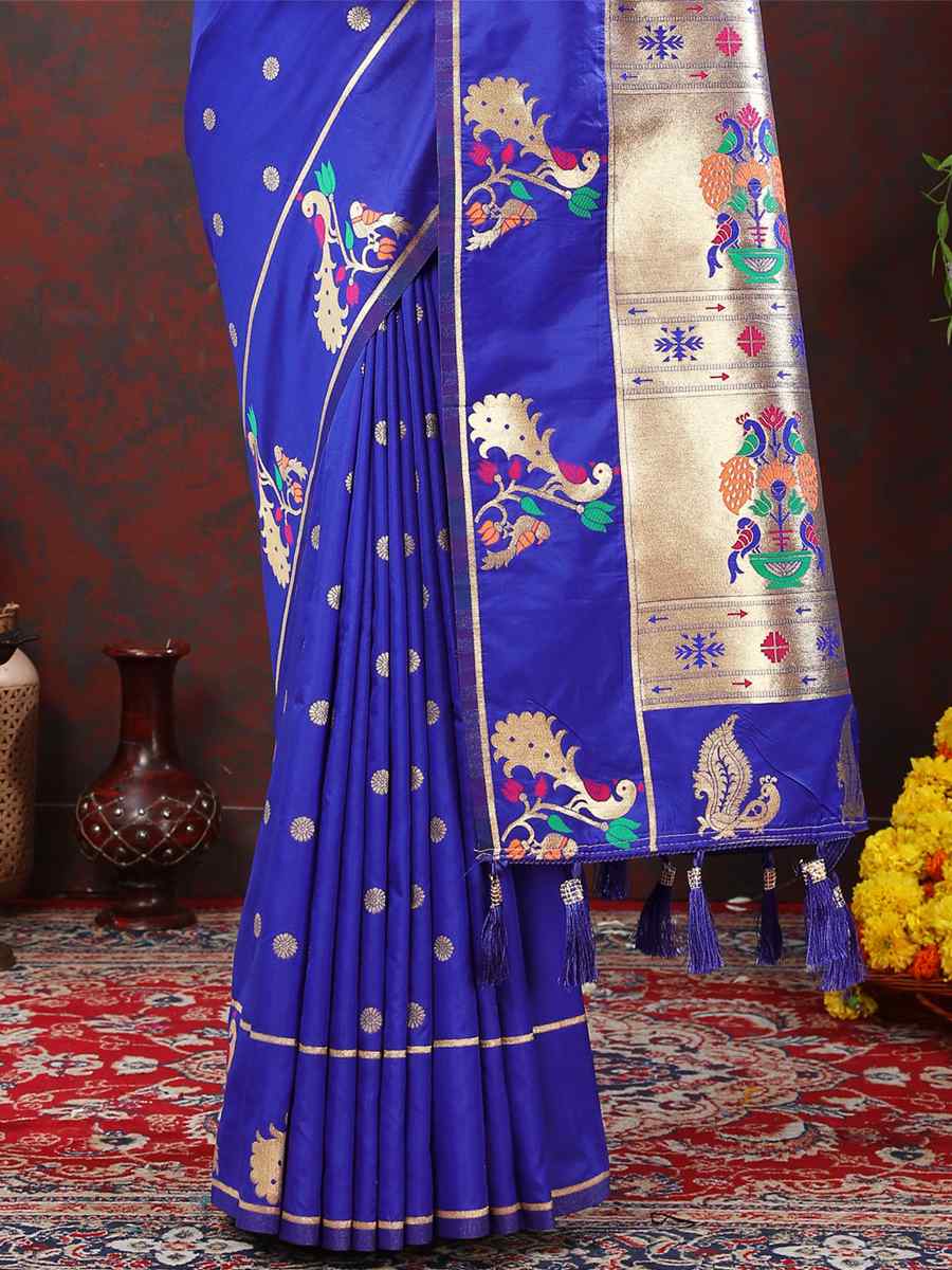 Royal Blue Soft Silk Handwoven Wedding Festival Heavy Border Saree