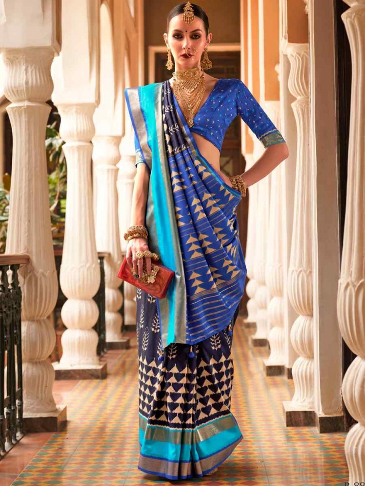 Royal Blue Superior P V Silk Handwoven Wedding Festival Heavy Border Saree