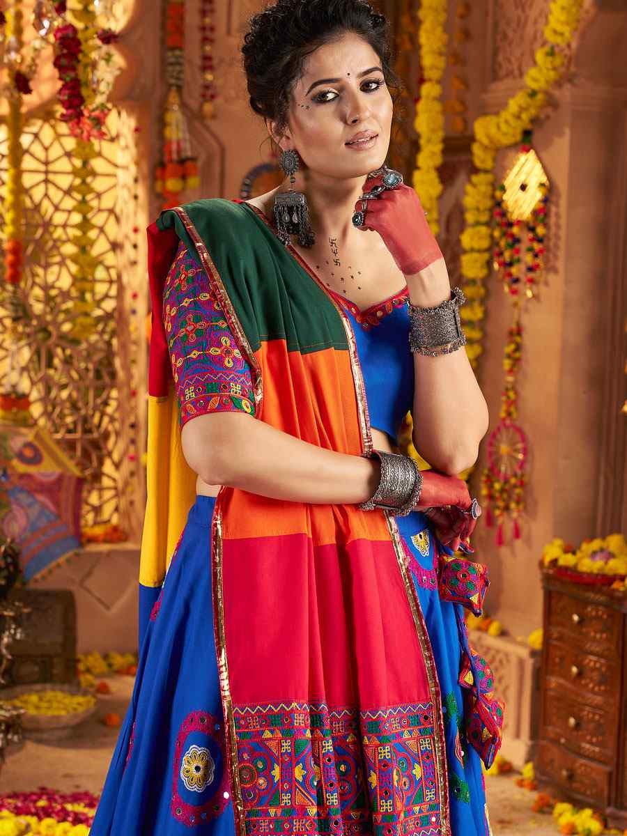 Royal Blue Viscose Cotton Embroidered Festival Traditional Lehenga Choli