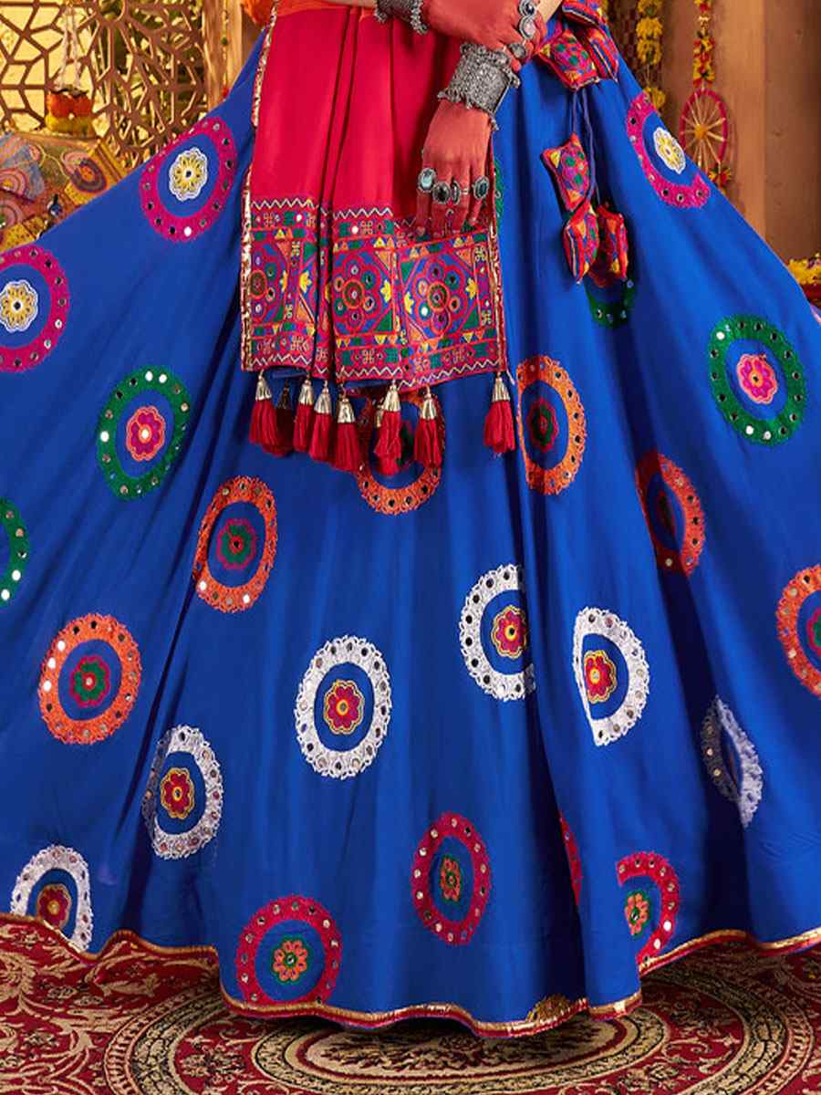 Royal Blue Viscose Cotton Embroidered Festival Traditional Lehenga Choli