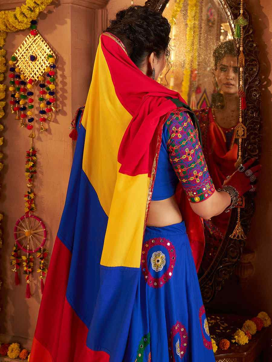 Royal Blue Viscose Cotton Embroidered Festival Traditional Lehenga Choli