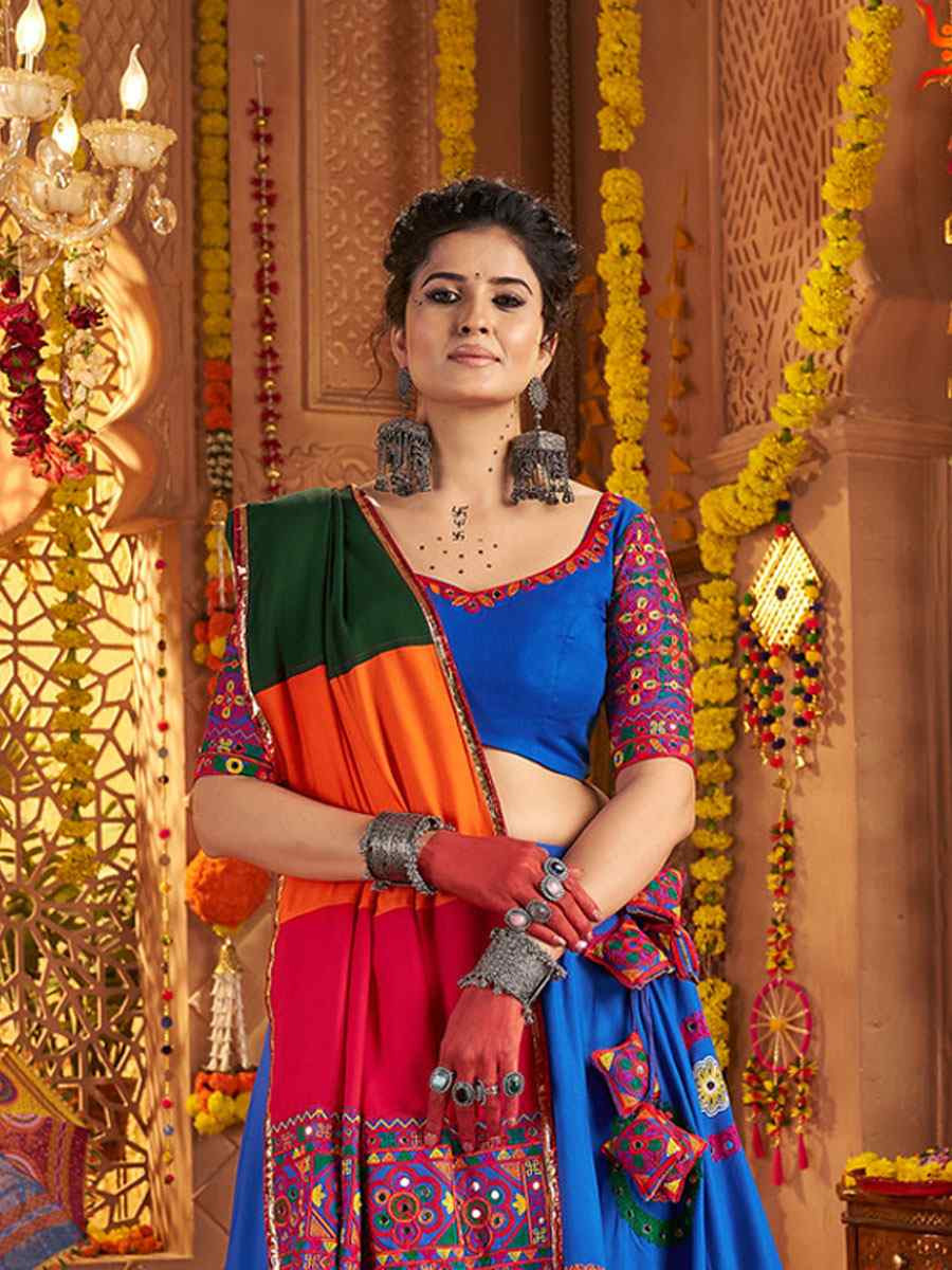 Royal Blue Viscose Cotton Embroidered Festival Traditional Lehenga Choli