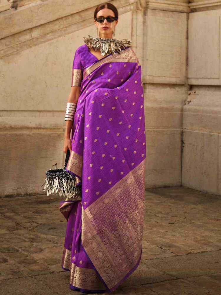 Royal Purple Khadi Silk Handwoven Wedding Festival Heavy Border Saree