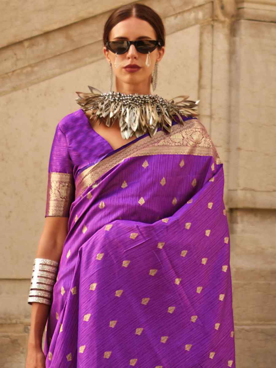 Royal Purple Khadi Silk Handwoven Wedding Festival Heavy Border Saree