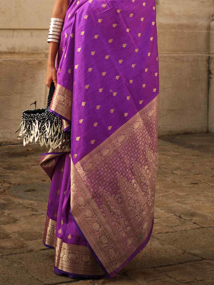 Royal Purple Khadi Silk Handwoven Wedding Festival Heavy Border Saree