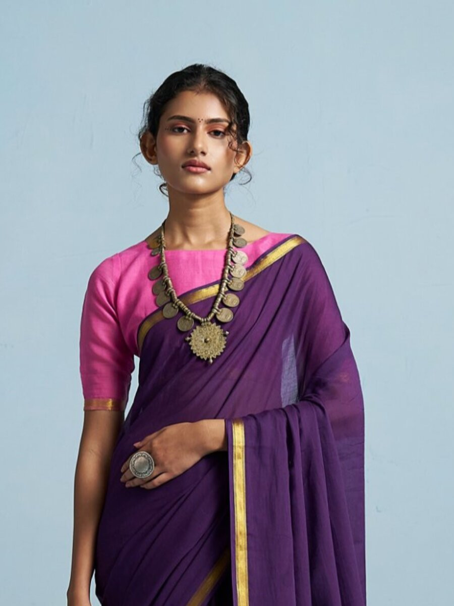 Royal Purple Viscose Plain Casual Party Festival Wedding Fancy Classic Style Sarees