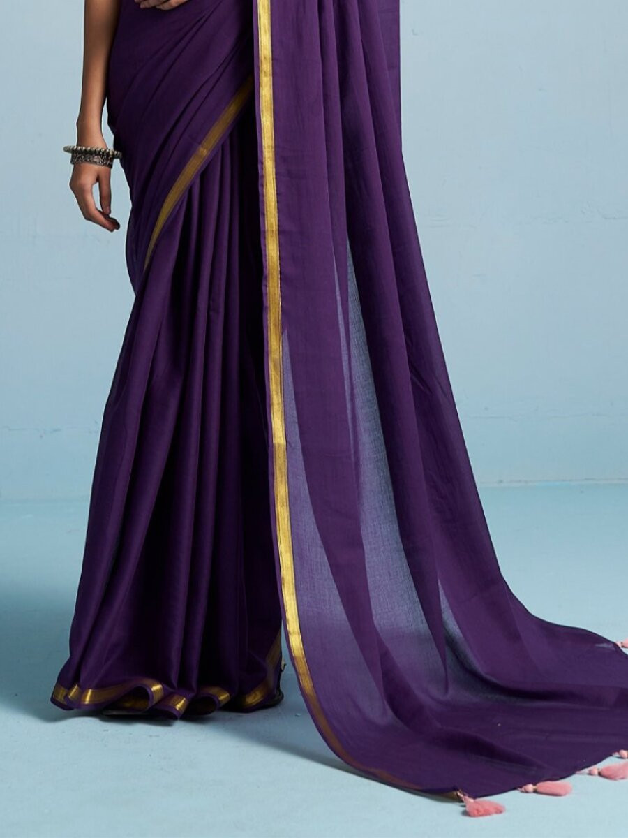 Royal Purple Viscose Plain Casual Party Festival Wedding Fancy Classic Style Sarees