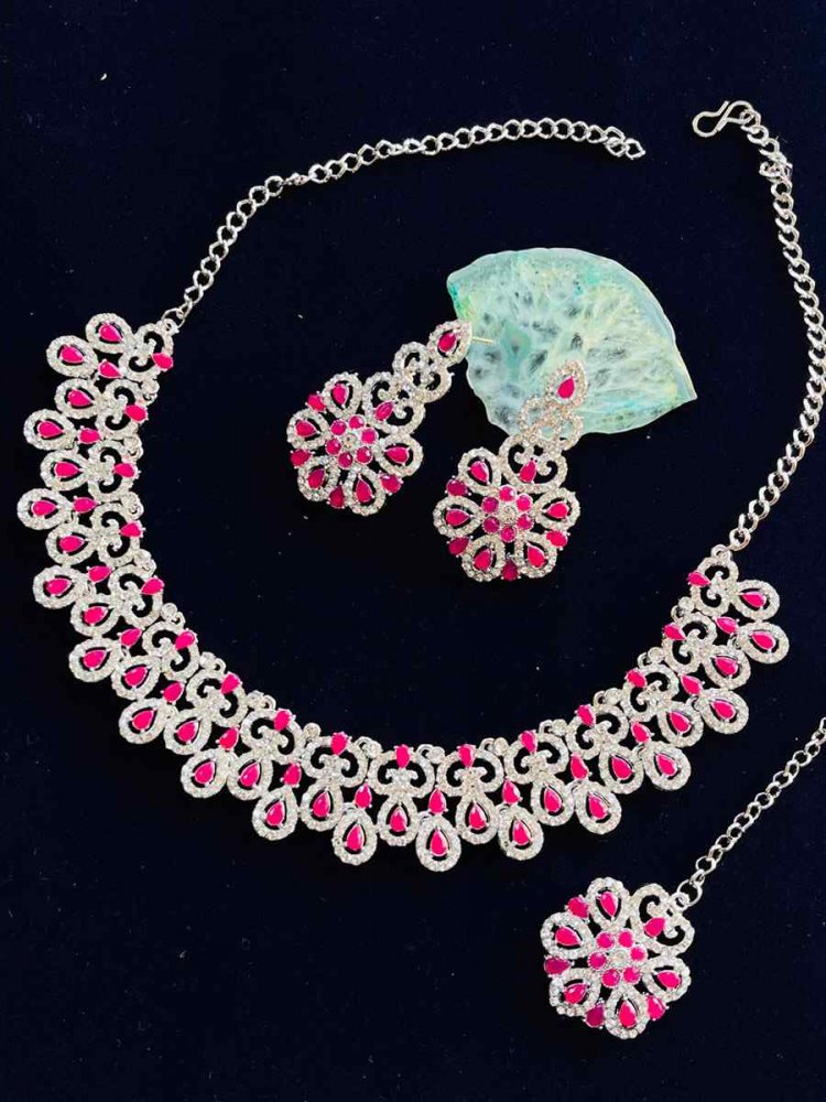Ruby Alloy Festival Wear Diamonds Necklace