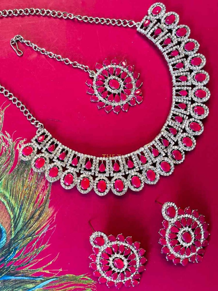 Ruby Alloy Festival Wear Diamonds Necklace