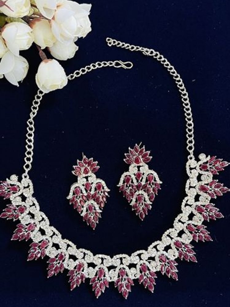 Ruby Alloy Festival Wear Diamonds Necklace