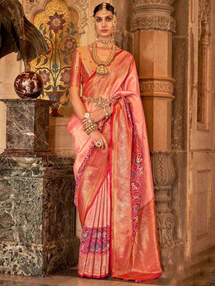Ruby Pink Banarasi Silk Handwoven Wedding Festival Heavy Border Saree