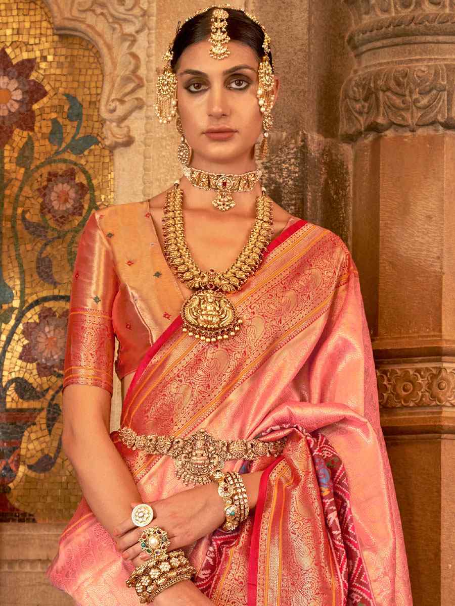 Ruby Pink Banarasi Silk Handwoven Wedding Festival Heavy Border Saree