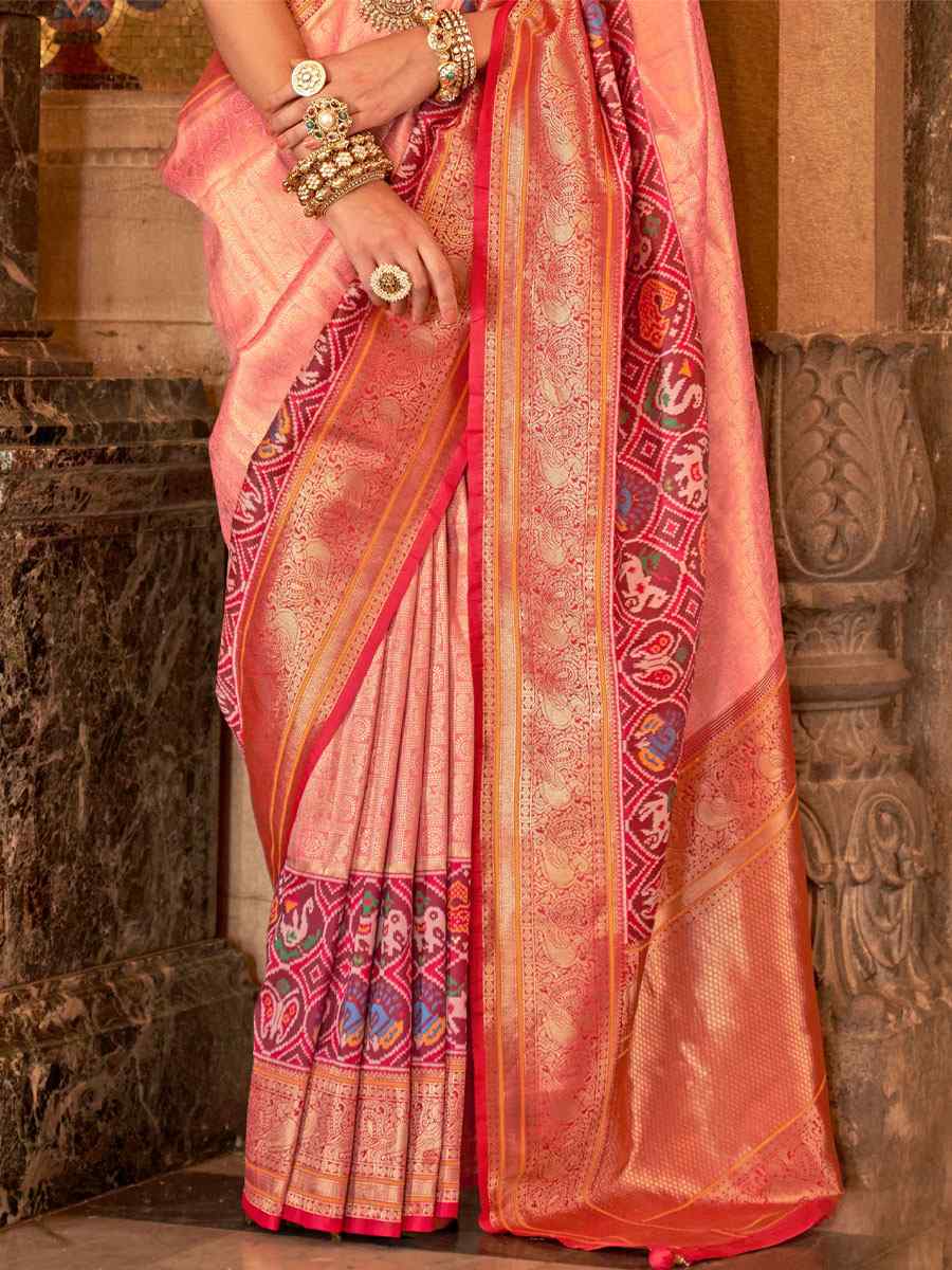 Ruby Pink Banarasi Silk Handwoven Wedding Festival Heavy Border Saree