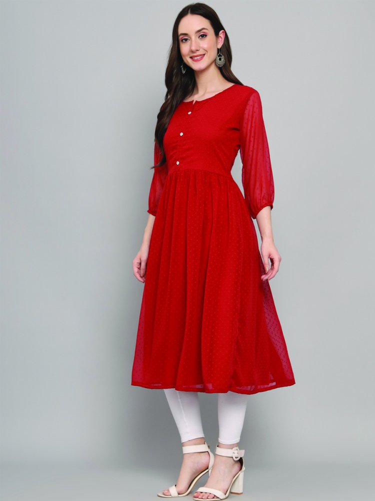 Ruby Red Georgette Plain Festival Casual Kurti