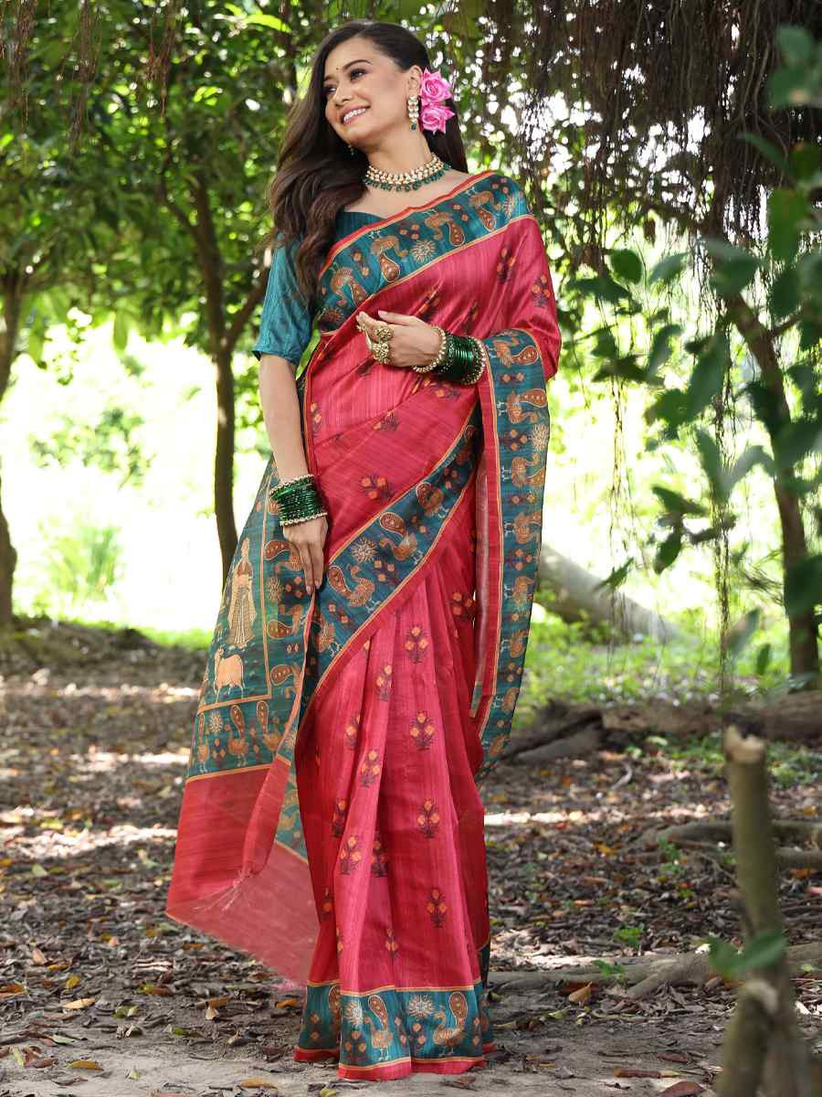 Ruby Red Soft Tussar Silk Zari Handwoven Casual Reception Festival Wedding Fancy Classic Style Sarees