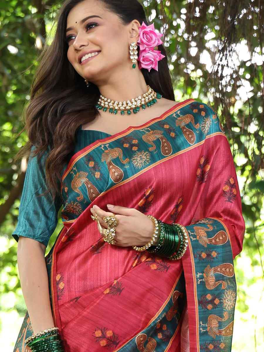 Ruby Red Soft Tussar Silk Zari Handwoven Casual Reception Festival Wedding Fancy Classic Style Sarees