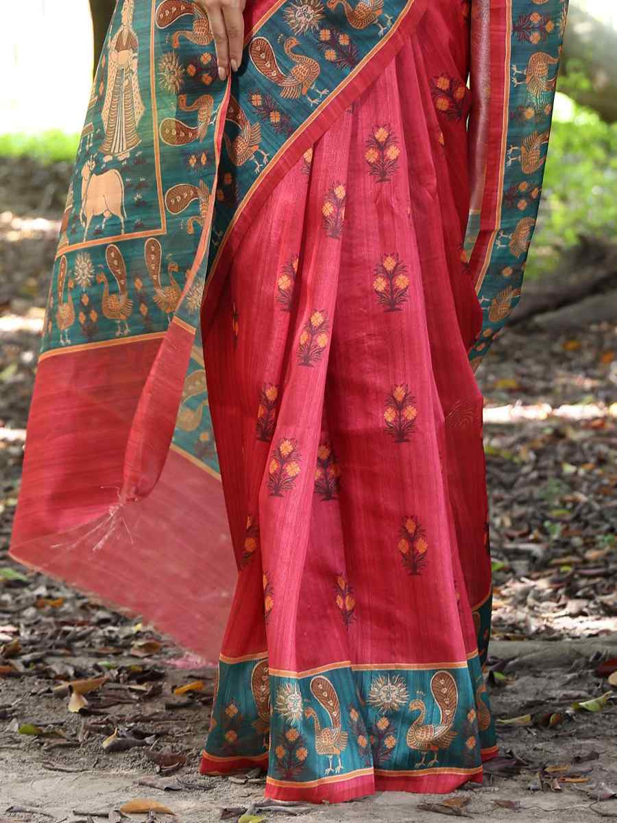 Ruby Red Soft Tussar Silk Zari Handwoven Casual Reception Festival Wedding Fancy Classic Style Sarees