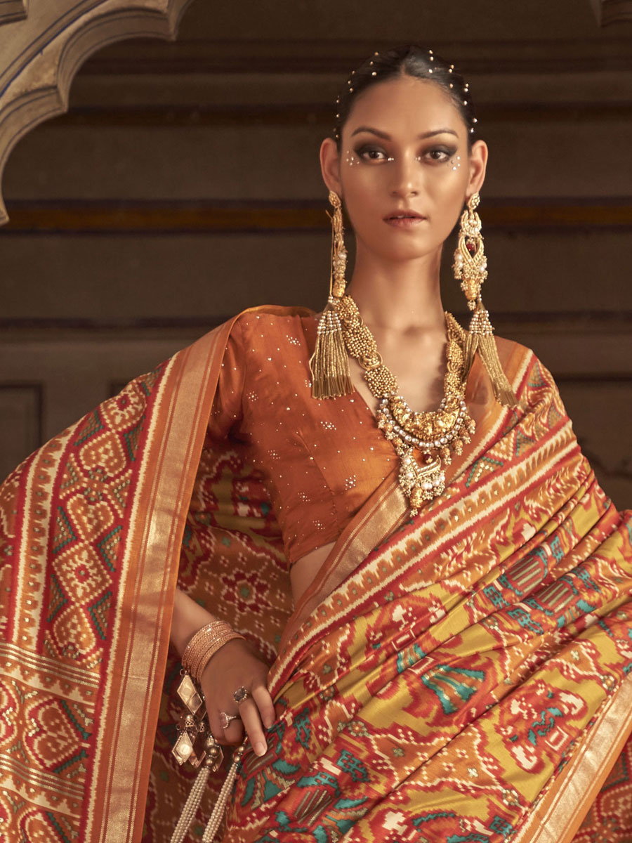 Rust Brown Patola Silk Printed Festival Saree