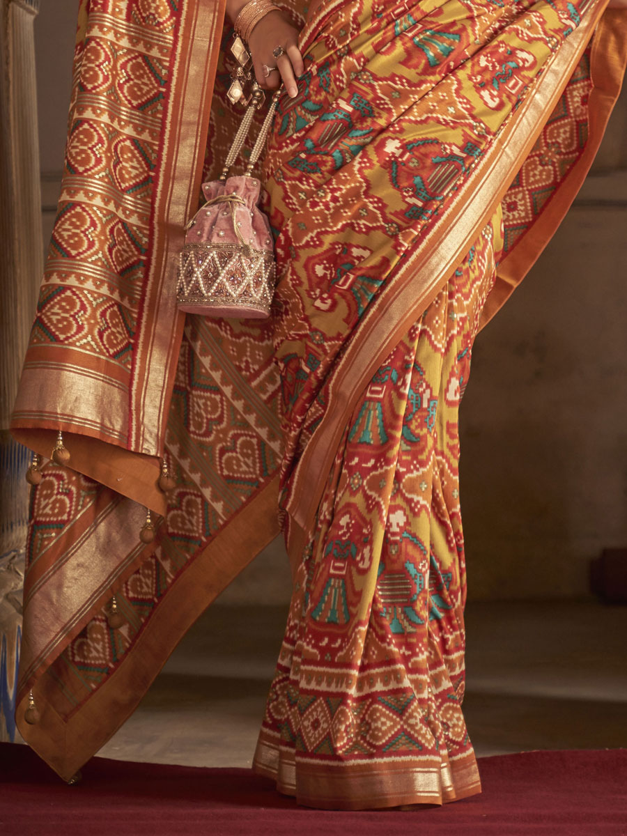 Rust Brown Patola Silk Printed Festival Saree