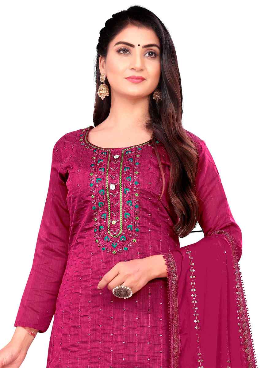 Rust Chanderi Cotton Embroidered Festival Casual Pant Salwar Kameez