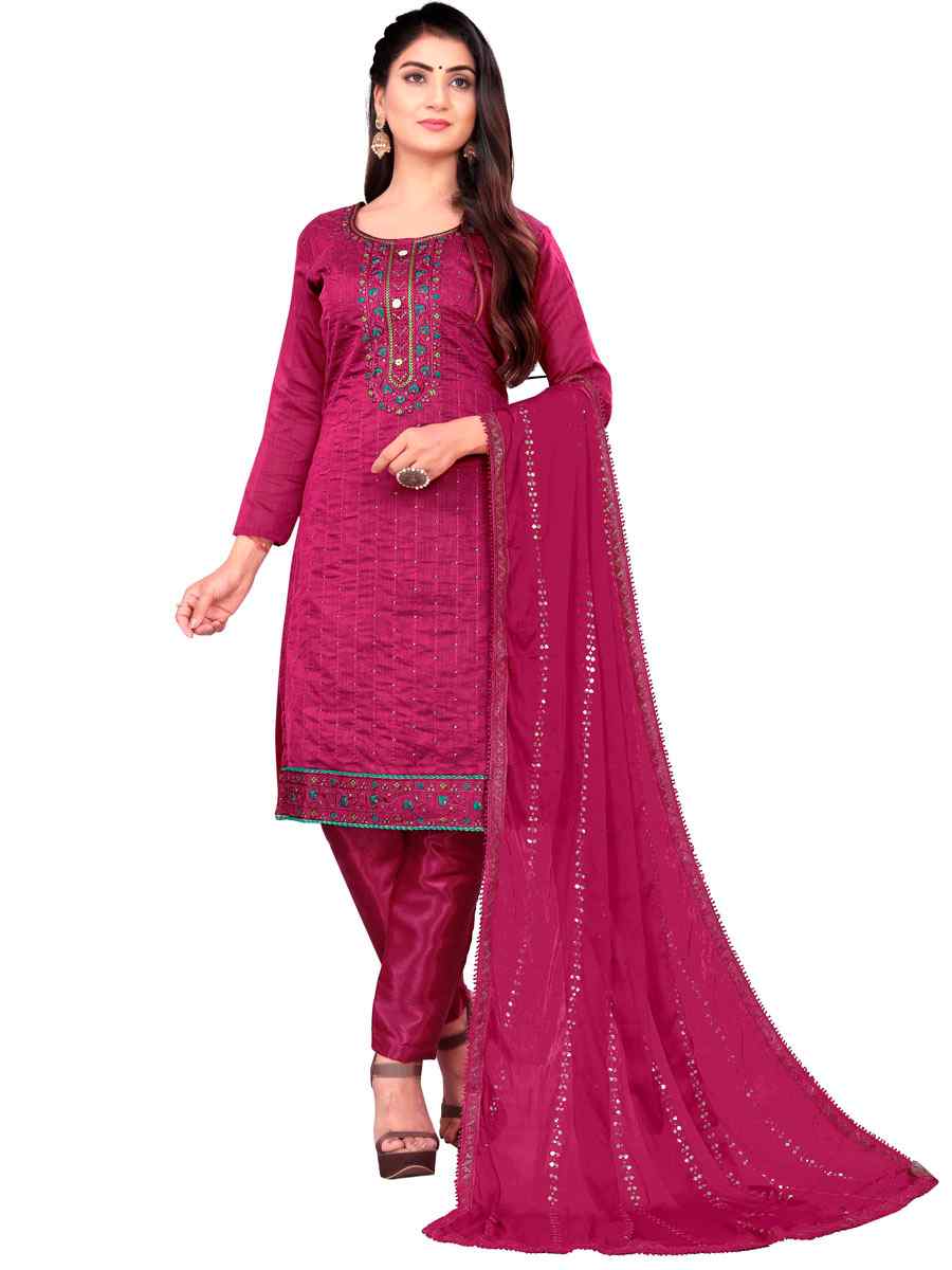 Rust Chanderi Cotton Embroidered Festival Casual Pant Salwar Kameez