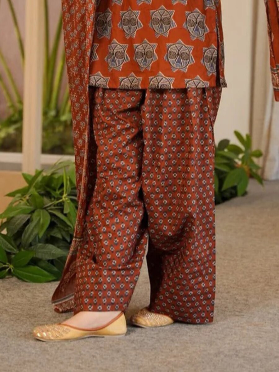 Rust Cotton Silk Printed Wedding Party Festival Casual Ready Palazzo Pant Salwar Kameez