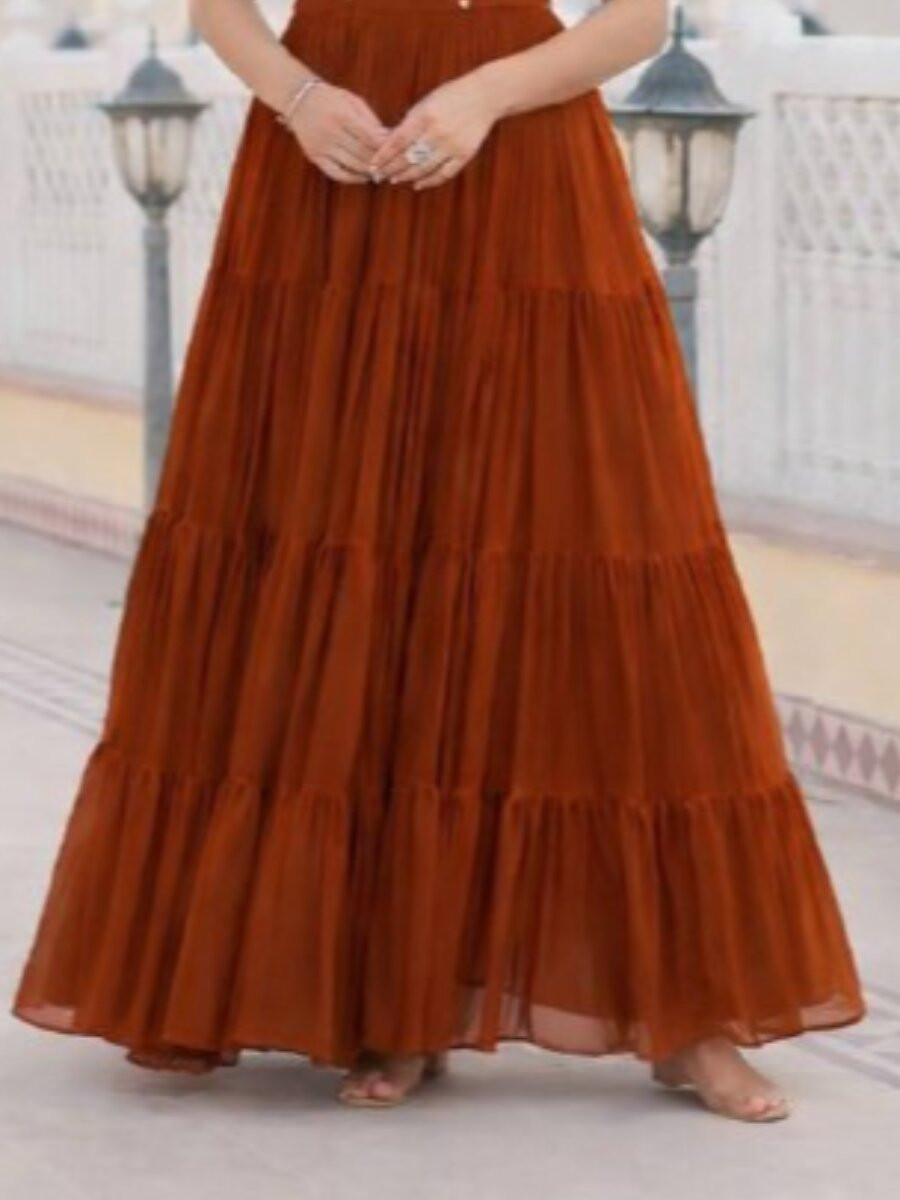 Rust Faux Blooming Georgette Embroidery Sequins Zari Wedding Party Festival Anarkali Salwar Kameez
