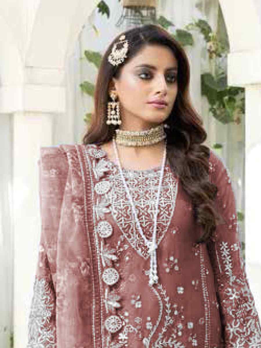 Rust Faux Georgette  Embroidered Festival Wedding Pant Salwar Kameez
