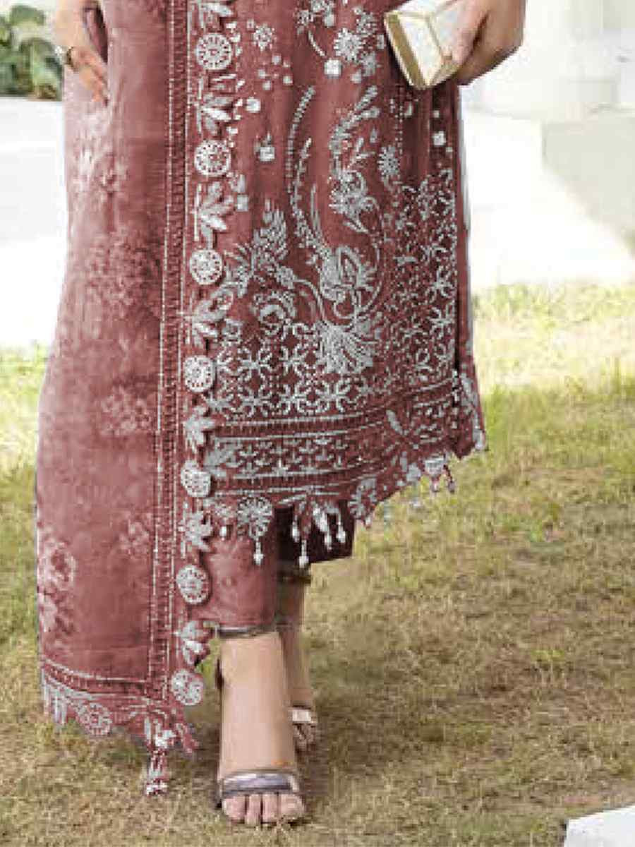 Rust Faux Georgette  Embroidered Festival Wedding Pant Salwar Kameez
