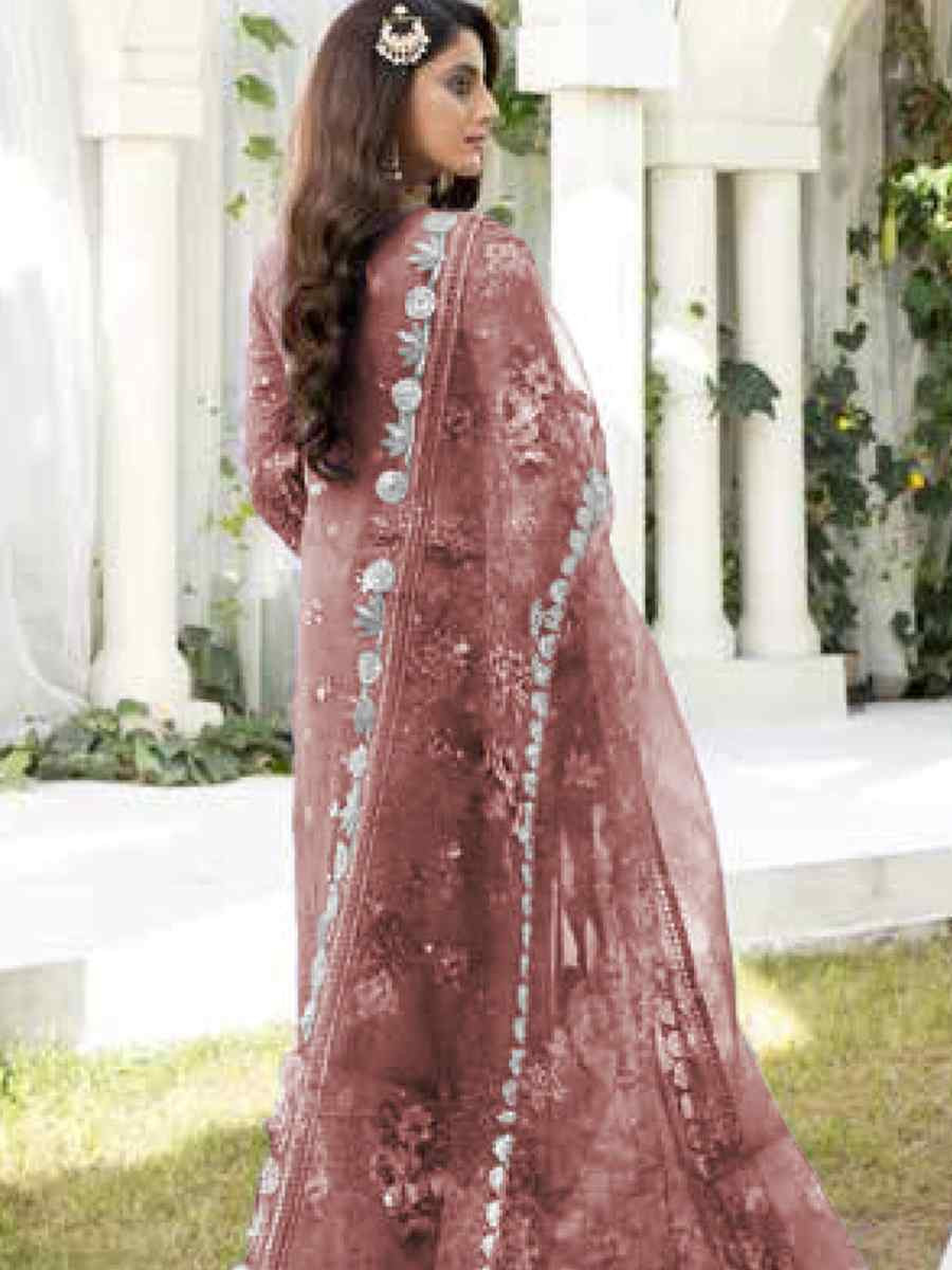 Rust Faux Georgette Embroidered Festival Wedding Pant Salwar Kameez