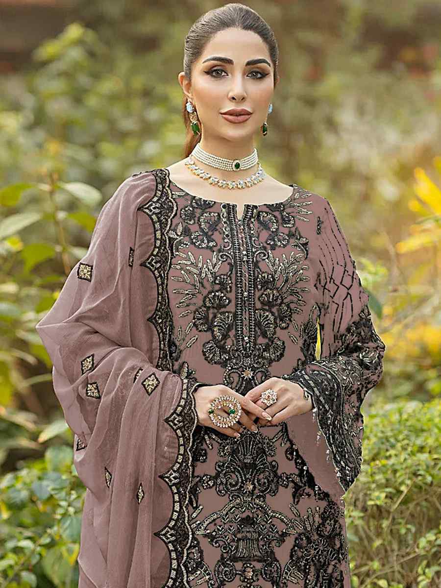 Rust Heavy Faux Georgette Embroidered Festival Party Palazzo Pant Salwar Kameez