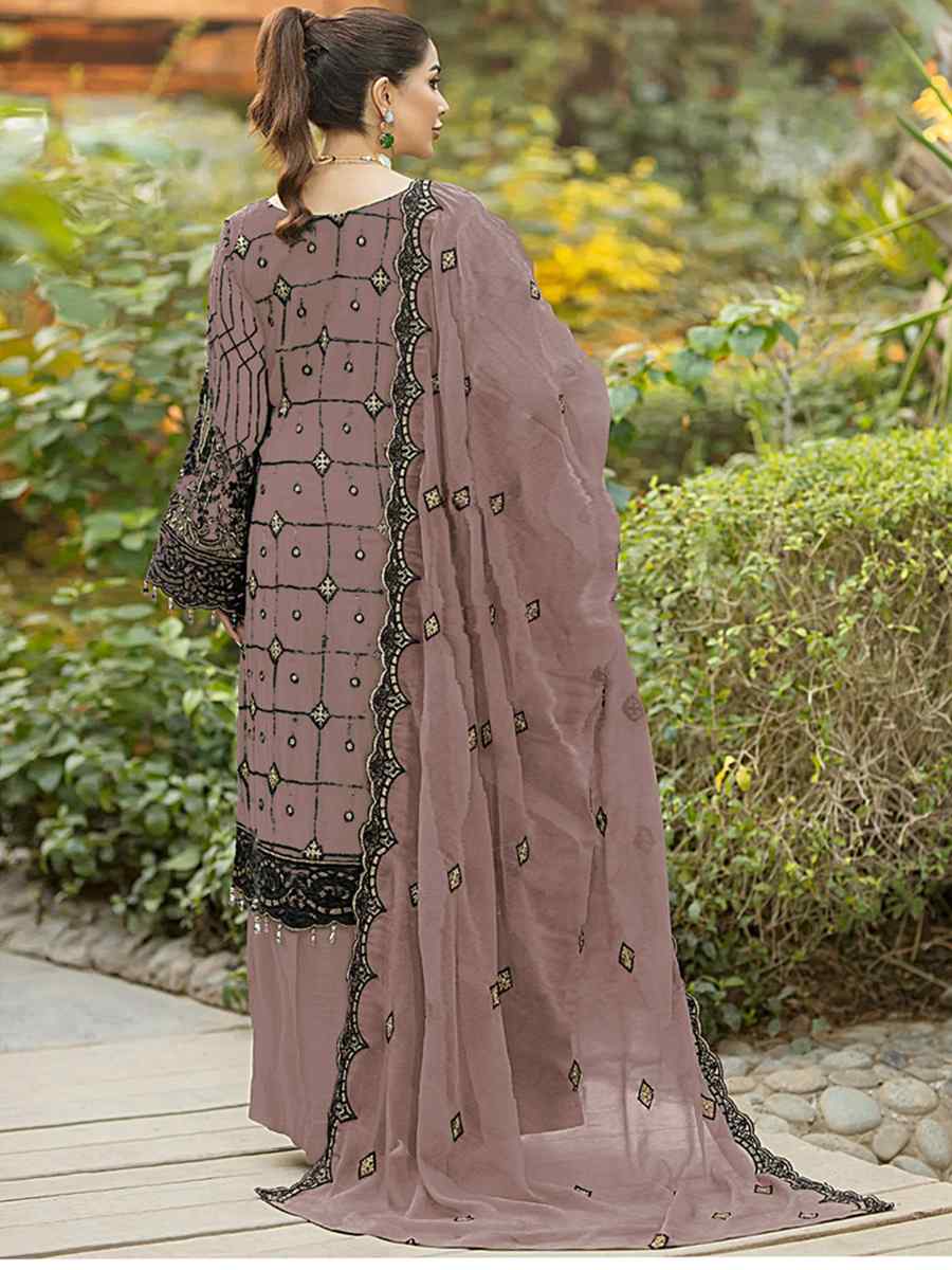 Rust Heavy Faux Georgette Embroidered Festival Party Palazzo Pant Salwar Kameez