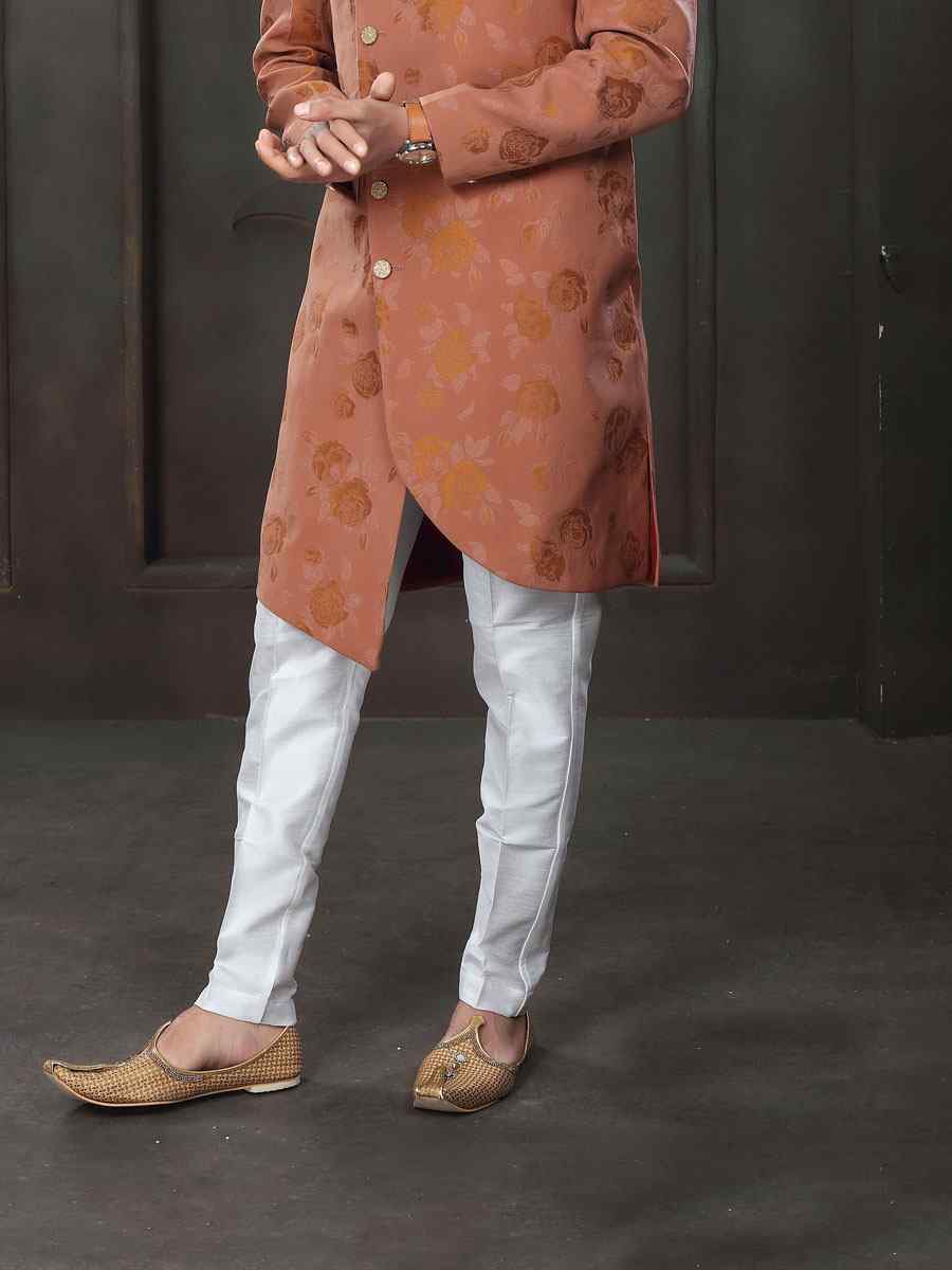 Rust Imported Embroidered Wedding Party Sherwani