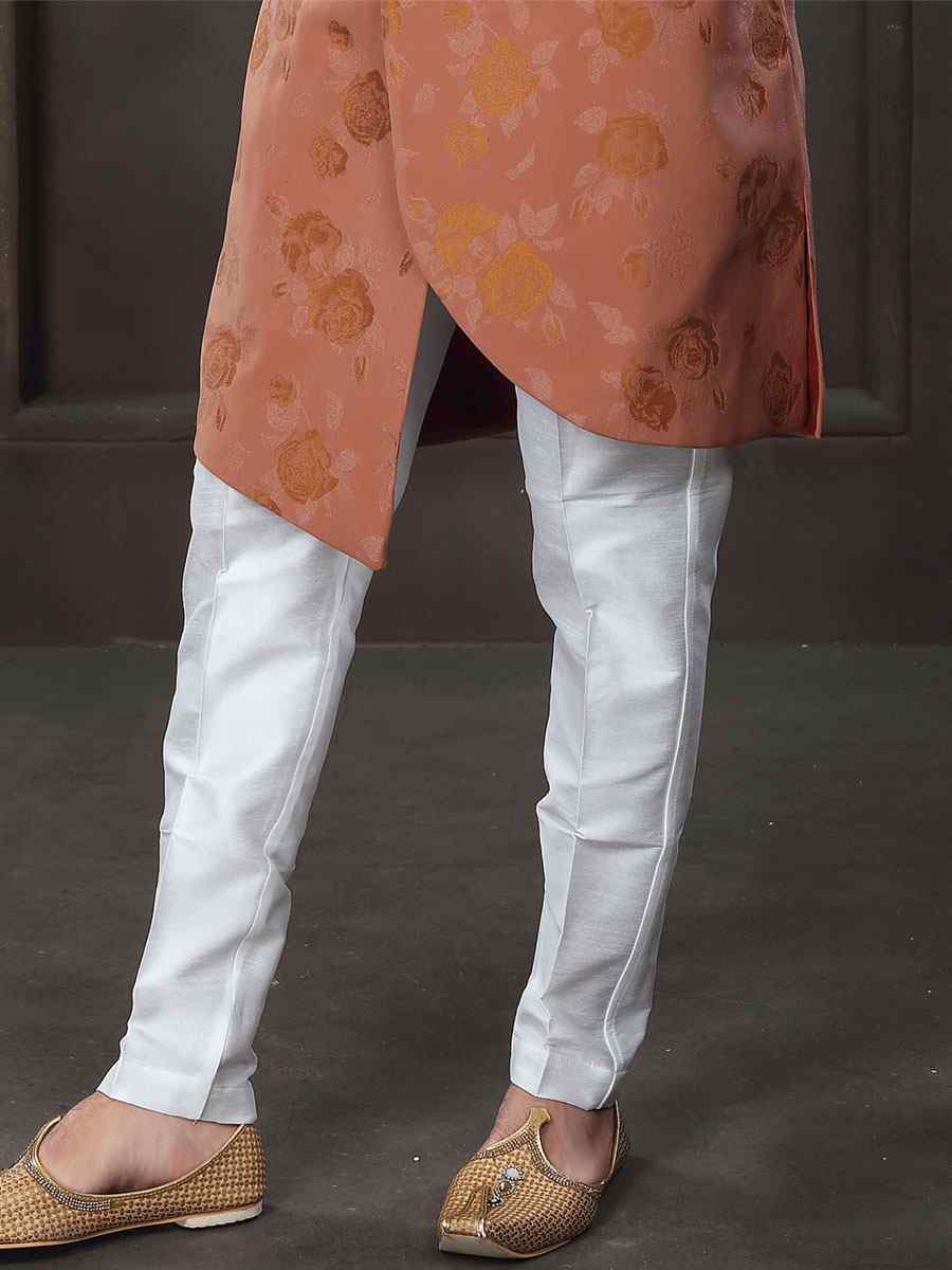 Rust Imported Woven Groom Wedding Sherwani