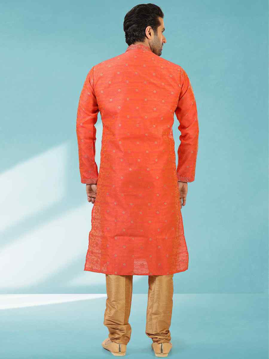 Rust Jacquard Silk Brocade Woven Party Churidar Kurta