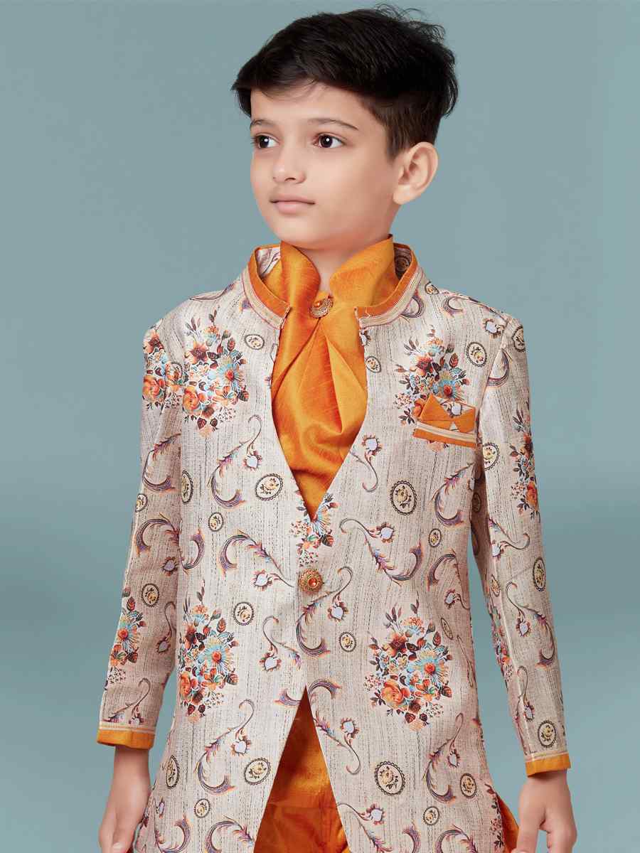 Rust Jacquard Silk Floral Party Festival Kurta Dhoti Boys Wear