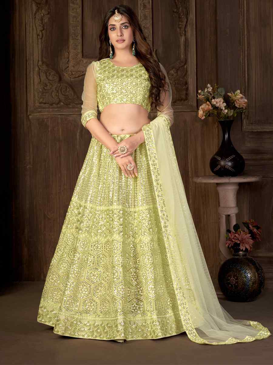 Rust Net Embroidered Wedding Festival Heavy Border Lehenga Choli