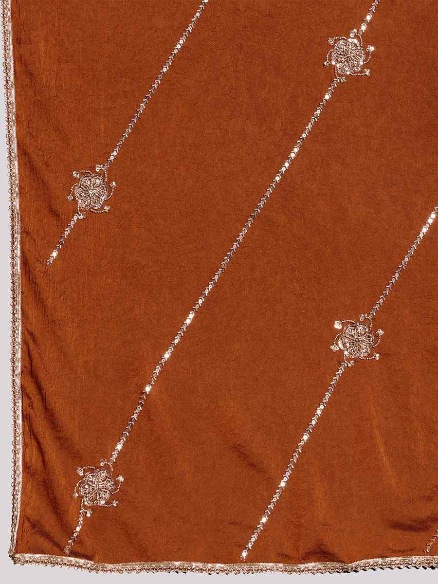 Rust Orange Crush Silk Embroidery Casual Festival Wedding Party Fancy Classic Style Sarees