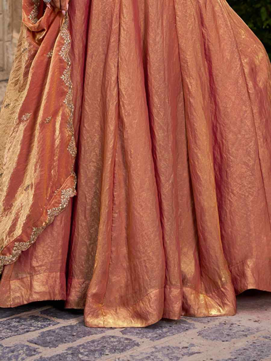 Rust Orange Fendi Silk Embroidered Bridal Wedding Reception Festival Heavy Border Lehenga Choli