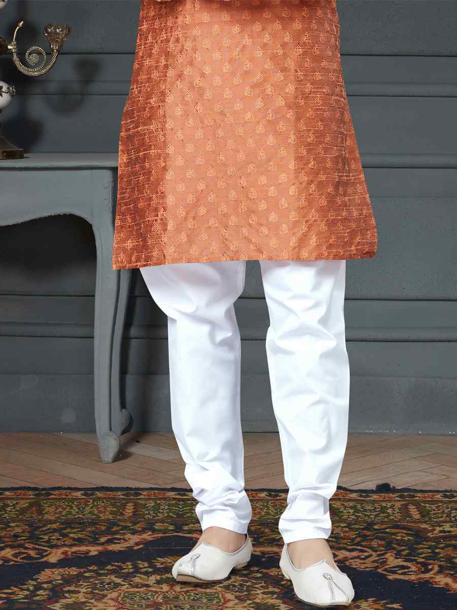 Rust Orange Silk Woven Festival Kurta