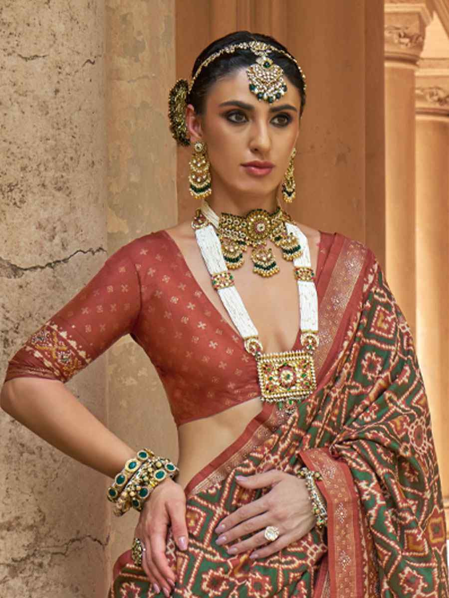 Rust Printed Festival Casual Wedding Cocktail Party Fancy Classic Heavy Border Saree