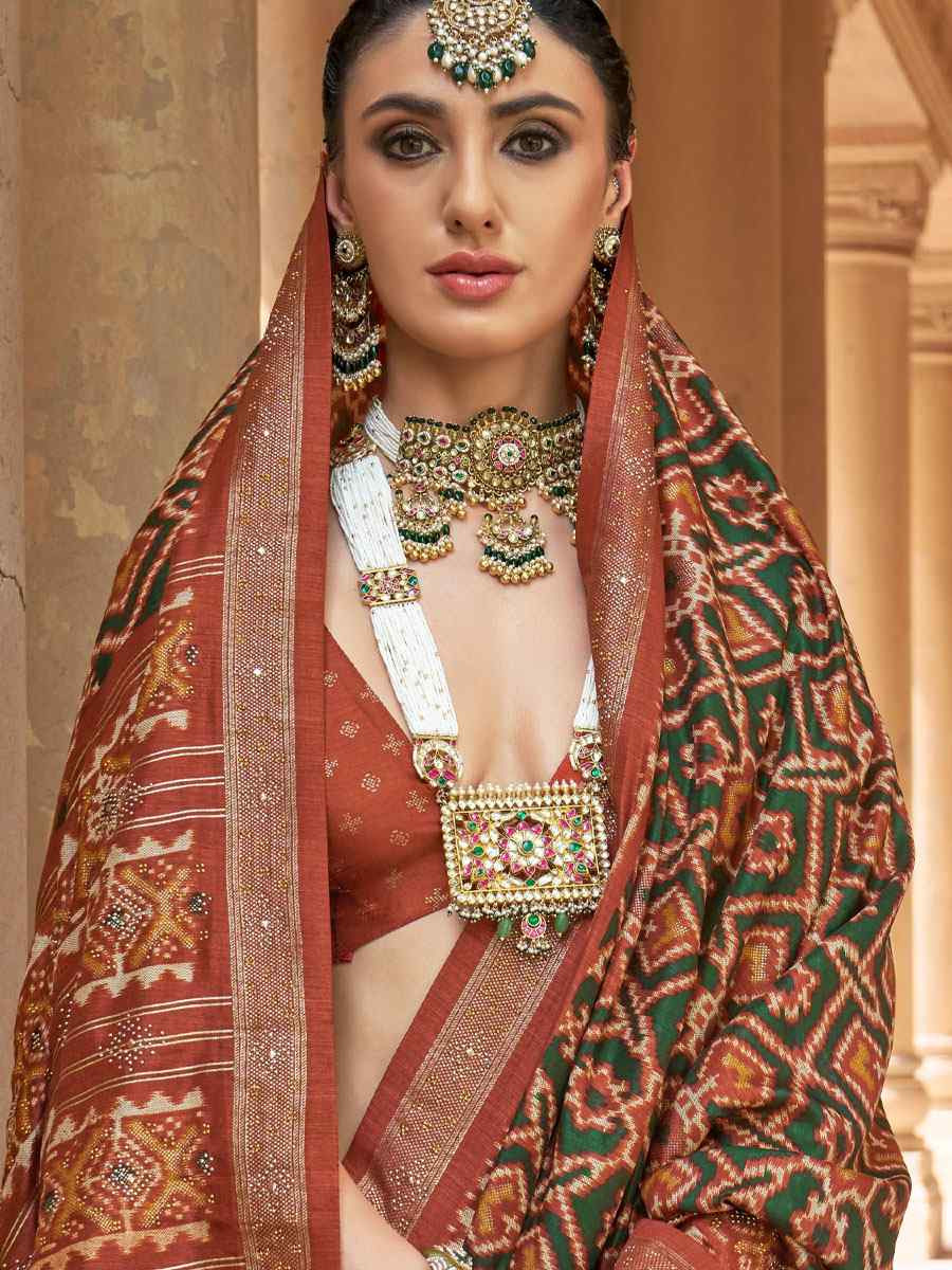 Rust Printed Festival Casual Wedding Cocktail Party Fancy Classic Heavy Border Saree