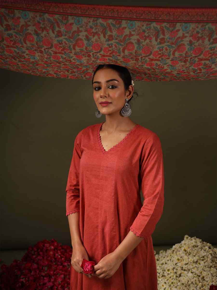 Rust Rayon Printed Party Wedding Festival Casual Ready Anarkali Salwar Kameez