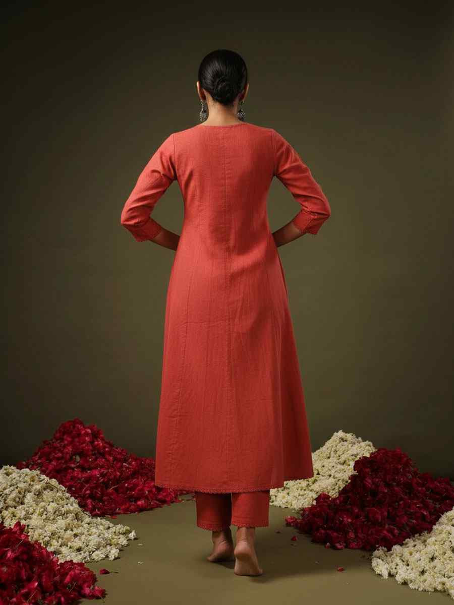 Rust Rayon Printed Party Wedding Festival Casual Ready Anarkali Salwar Kameez