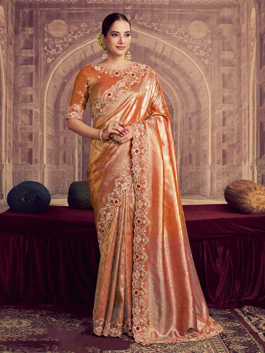 Rust Red Kanjivaram Pure Zari Silk Embroidery Festival Wedding Fancy Classic Heavy Border Saree