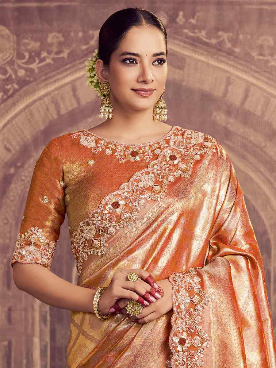 Rust Red Kanjivaram Pure Zari Silk Embroidery Festival Wedding Fancy Classic Heavy Border Saree