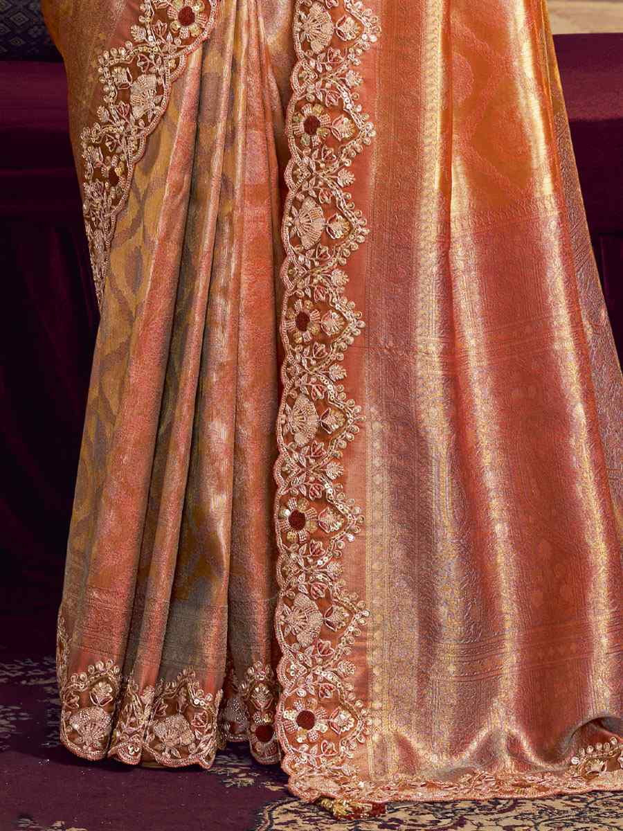 Rust Red Kanjivaram Pure Zari Silk Embroidery Festival Wedding Fancy Classic Heavy Border Saree