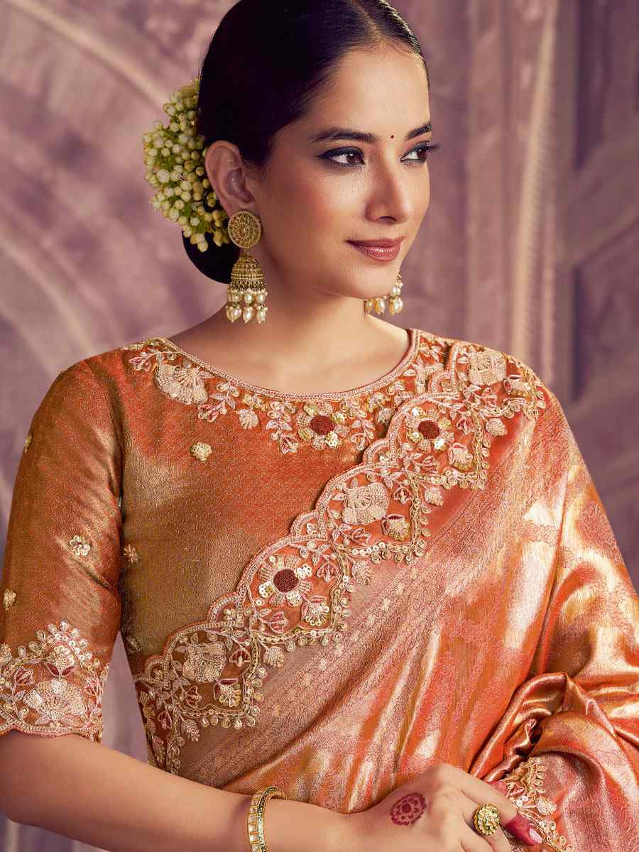 Rust Red Kanjivaram Pure Zari Silk Embroidery Festival Wedding Fancy Classic Heavy Border Saree