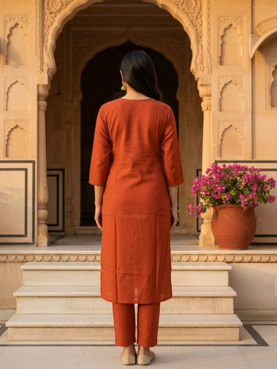 Rust Roman Silk Embroidery Wedding Party Festival Casual Ready Pant Salwar Kameez