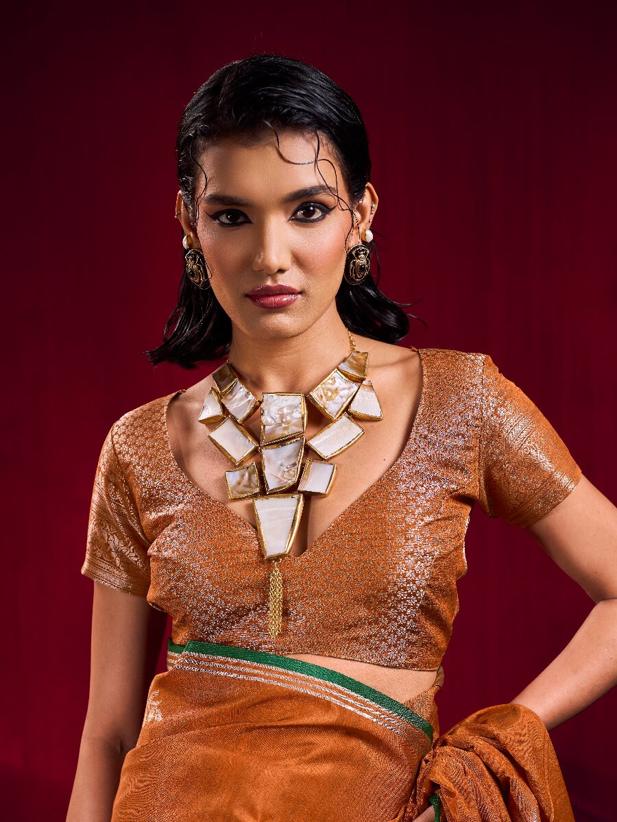 Rust Satin Linen Silk Handwoven Weaving Wedding Reception Party Festival Heavy Border Sarees
